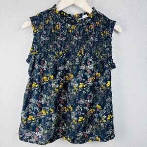 Floral Sleeveless Blouse - Blue and Yellow XSmall